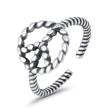 Peace Sign Toe Ring Band Twisted Braided 925 Sterling Silver (10mm)